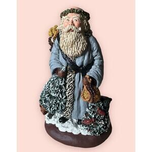 SIGNED Vintage June McKenna 1991 Santa Figurine Woodland Tree and Animals